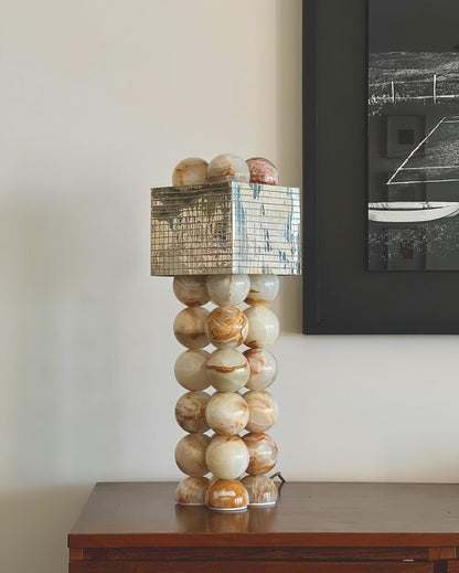 Marble-Inspired Jade Sphere Table Lamp with White Shade