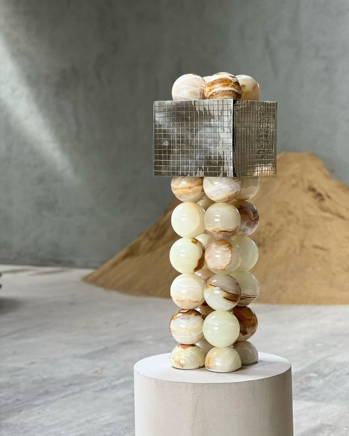 Marble-Inspired Jade Sphere Table Lamp with White Shade