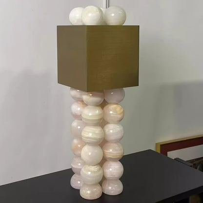 Marble-Inspired Jade Sphere Table Lamp with White Shade