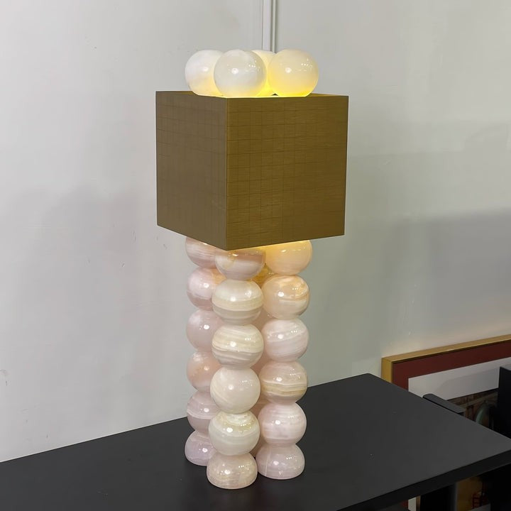 Marble-Inspired Jade Sphere Table Lamp with White Shade