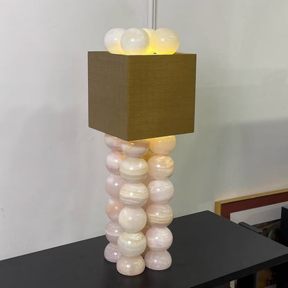 Marble-Inspired Jade Sphere Table Lamp with White Shade