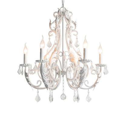 Metal & Crystal Candleholder Chandelier with Botanical Accents
