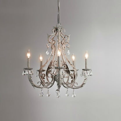 Metal & Crystal Candleholder Chandelier with Botanical Accents