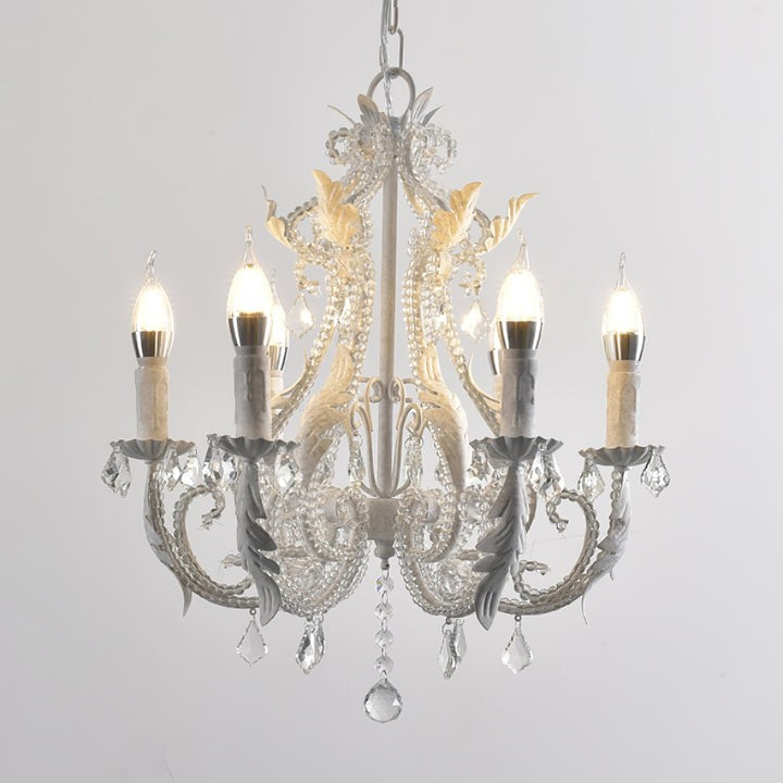Metal & Crystal Candleholder Chandelier with Botanical Accents