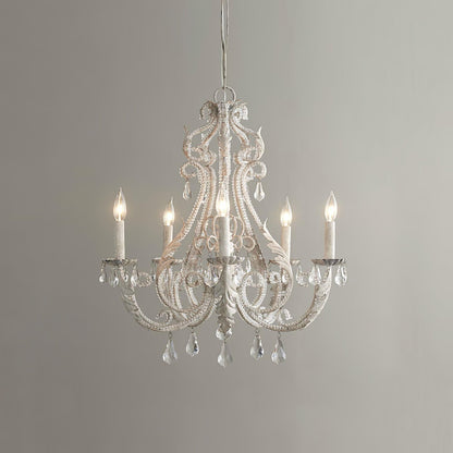 Metal & Crystal Candleholder Chandelier with Botanical Accents
