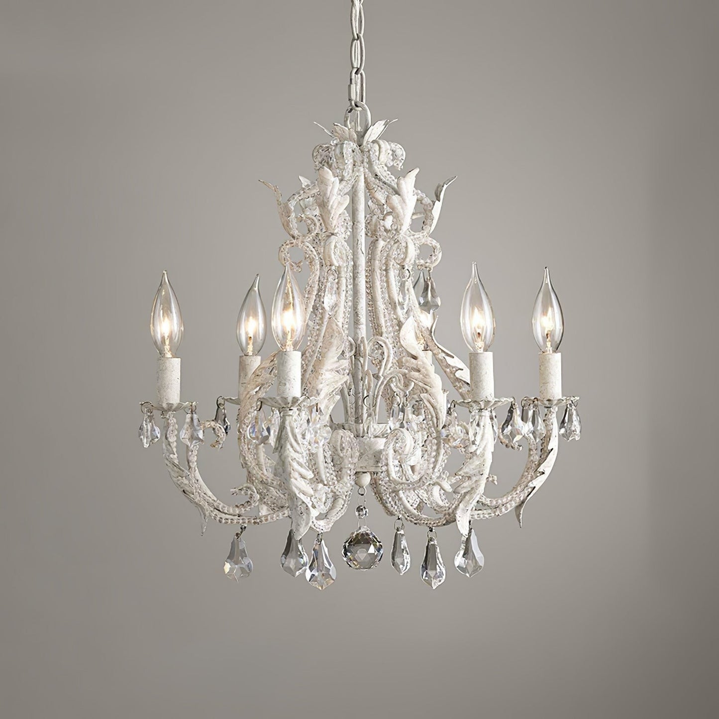 Metal & Crystal Candleholder Chandelier with Botanical Accents