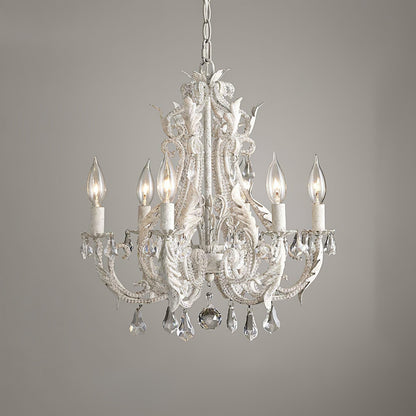 Metal & Crystal Candleholder Chandelier with Botanical Accents