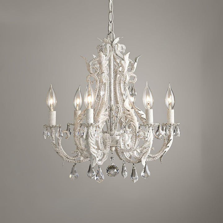 Metal & Crystal Candleholder Chandelier with Botanical Accents