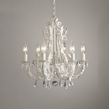 Metal & Crystal Candleholder Chandelier with Botanical Accents