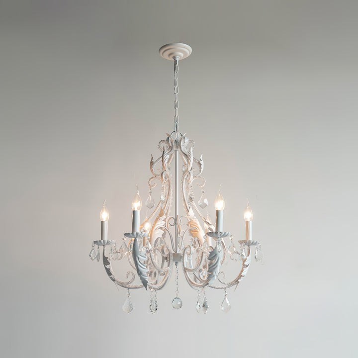 Metal & Crystal Candleholder Chandelier with Botanical Accents