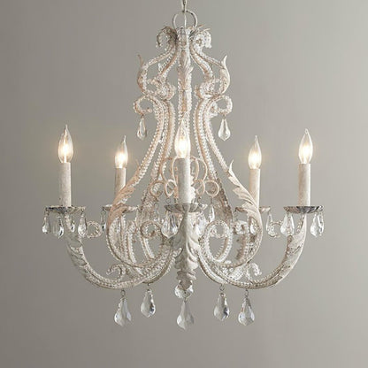 Metal & Crystal Candleholder Chandelier with Botanical Accents