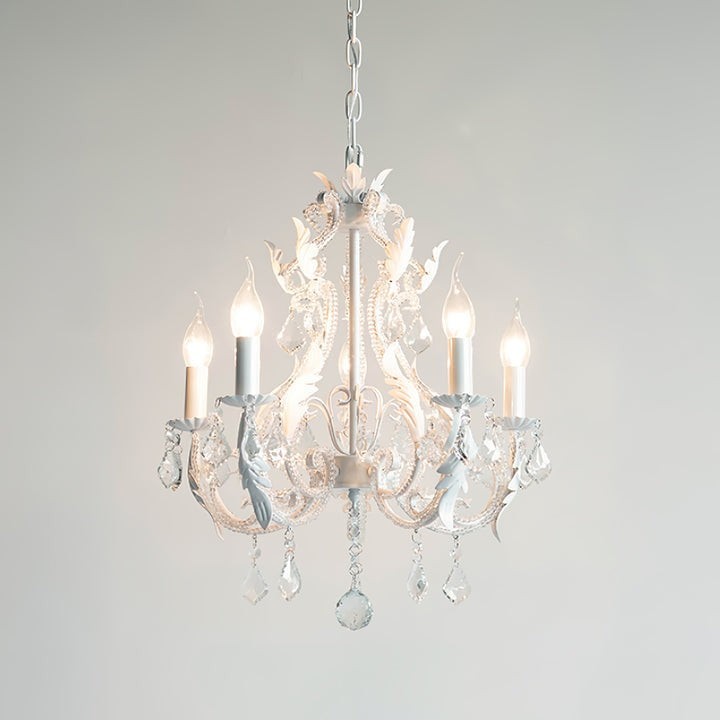 Metal & Crystal Candleholder Chandelier with Botanical Accents