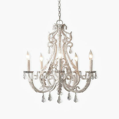 Metal & Crystal Candleholder Chandelier with Botanical Accents