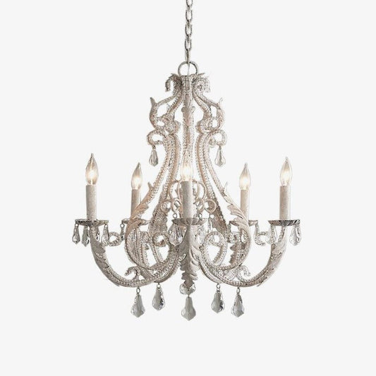 Metal & Crystal Candleholder Chandelier with Botanical Accents