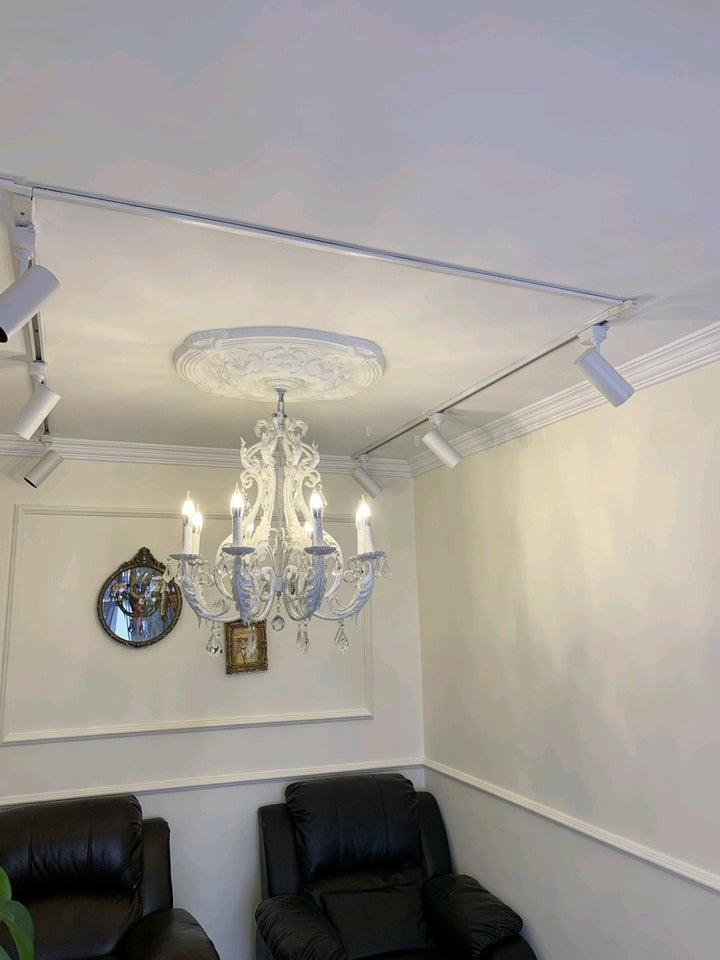 Metal & Crystal Candleholder Chandelier with Botanical Accents
