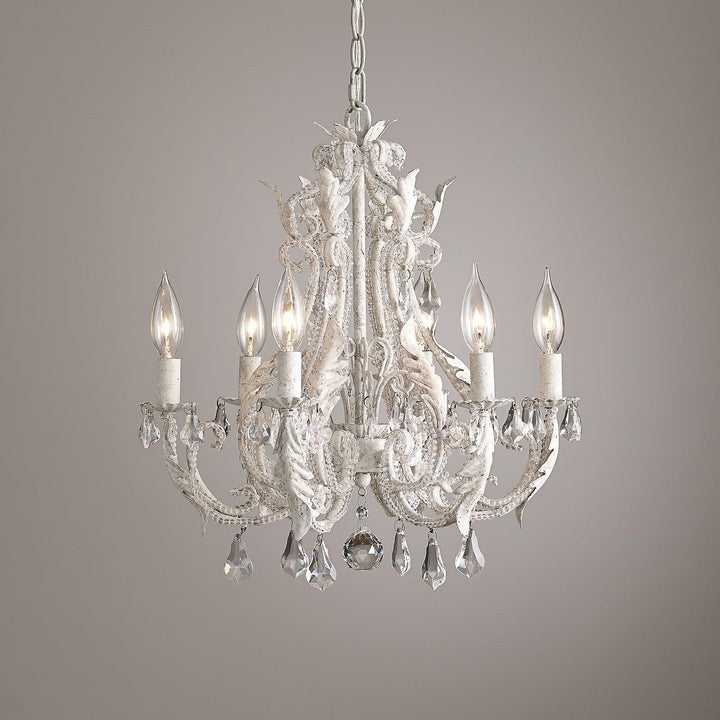 Metal & Crystal Candleholder Chandelier with Botanical Accents