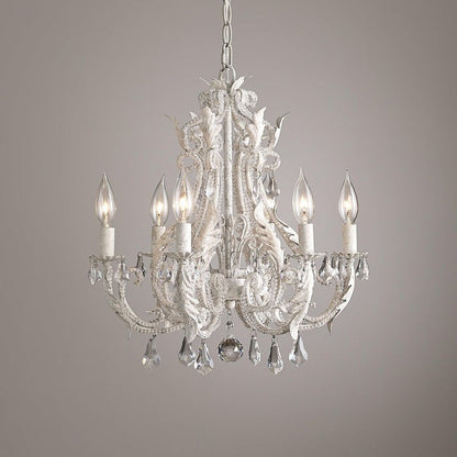 Metal & Crystal Candleholder Chandelier with Botanical Accents