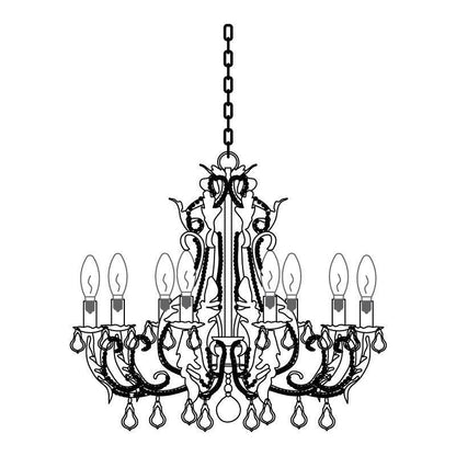 Metal & Crystal Candleholder Chandelier with Botanical Accents