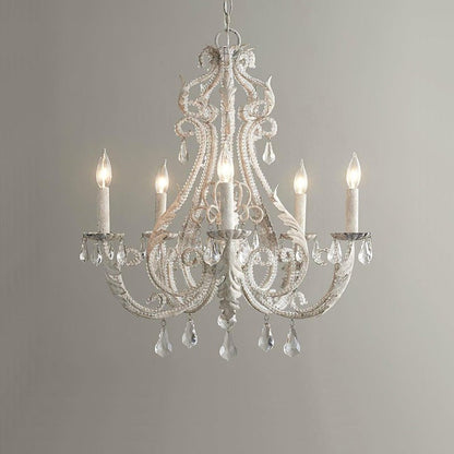 Metal & Crystal Candleholder Chandelier with Botanical Accents