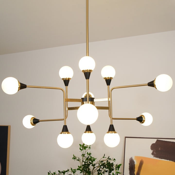 Mid-Century Asymmetrical Brass Chandelier with Glass Globes