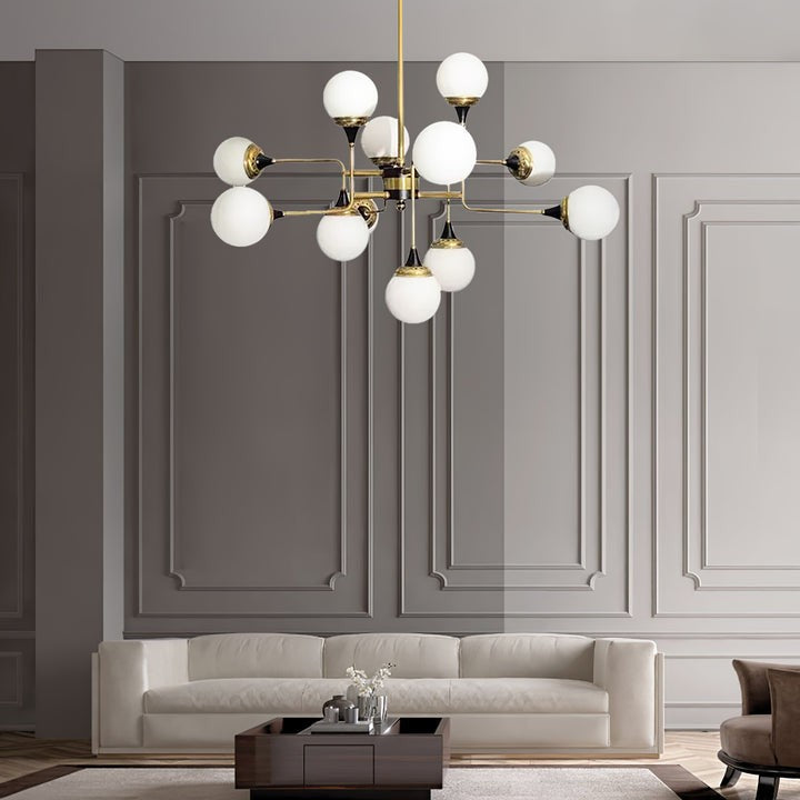 Mid-Century Asymmetrical Brass Chandelier with Glass Globes