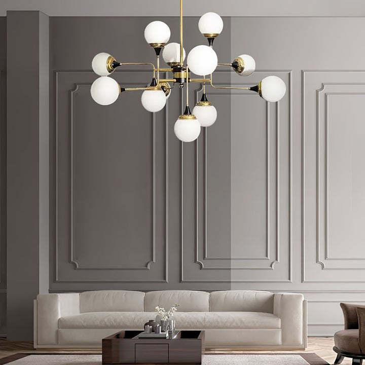 Mid-Century Asymmetrical Brass Chandelier with Glass Globes