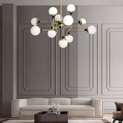 Mid-Century Asymmetrical Brass Chandelier with Glass Globes
