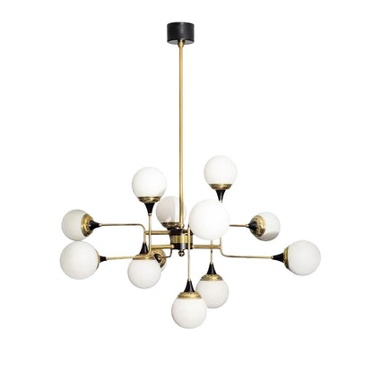 Mid-Century Asymmetrical Brass Chandelier with Glass Globes
