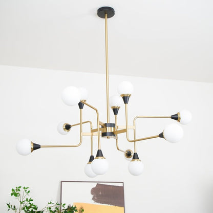 Mid-Century Asymmetrical Brass Chandelier with Glass Globes