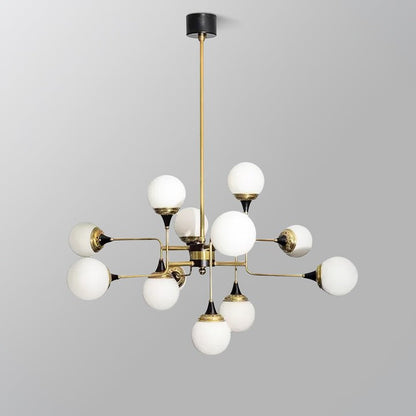 Mid-Century Asymmetrical Brass Chandelier with Glass Globes