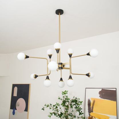 Mid-Century Asymmetrical Brass Chandelier with Glass Globes
