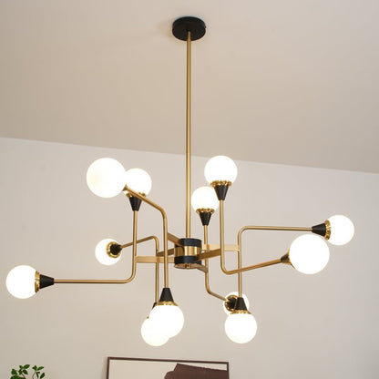 Mid-Century Asymmetrical Brass Chandelier with Glass Globes