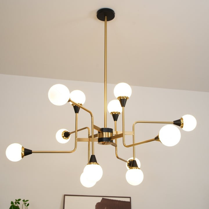 Mid-Century Asymmetrical Brass Chandelier with Glass Globes