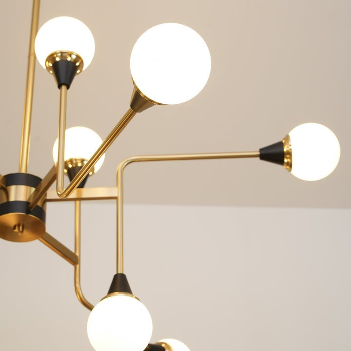 Mid-Century Asymmetrical Brass Chandelier with Glass Globes