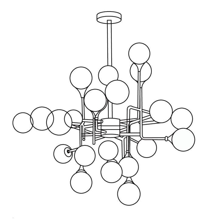 Mid-Century Asymmetrical Brass Chandelier with Glass Globes