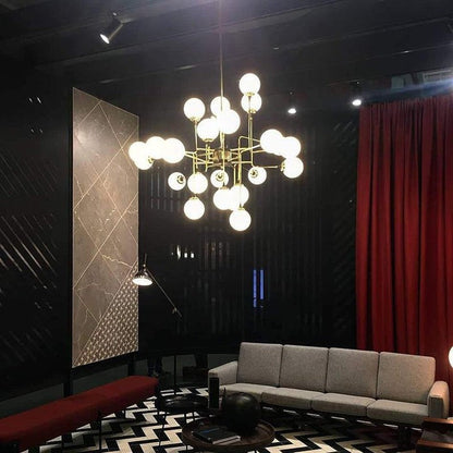 Mid-Century Asymmetrical Brass Chandelier with Glass Globes