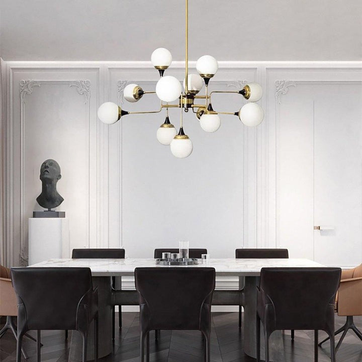 Mid-Century Asymmetrical Brass Chandelier with Glass Globes
