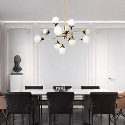 Mid-Century Asymmetrical Brass Chandelier with Glass Globes