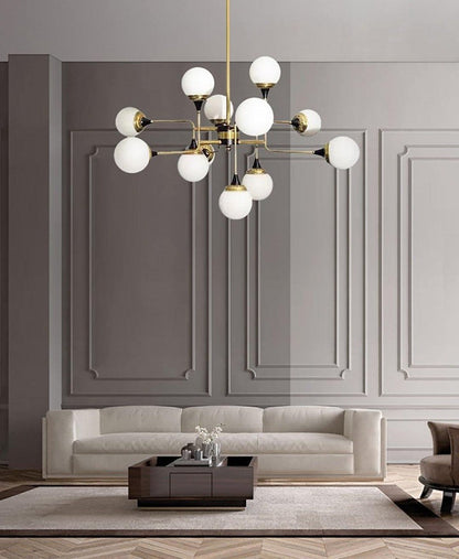 Mid-Century Asymmetrical Brass Chandelier with Glass Globes
