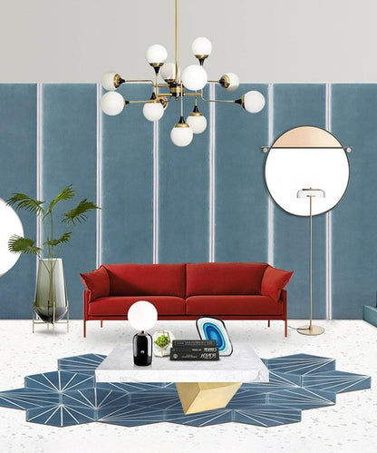 Mid-Century Asymmetrical Brass Chandelier with Glass Globes