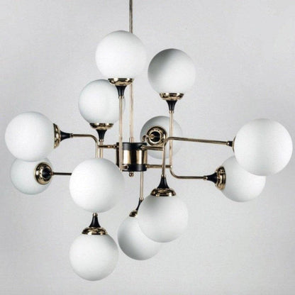 Mid-Century Asymmetrical Brass Chandelier with Glass Globes