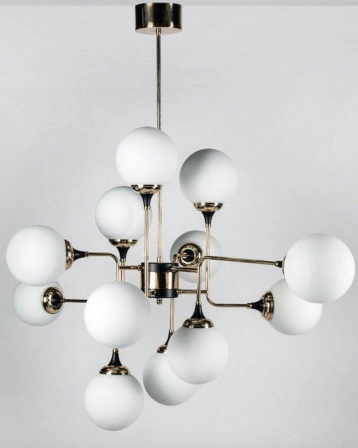 Mid-Century Asymmetrical Brass Chandelier with Glass Globes