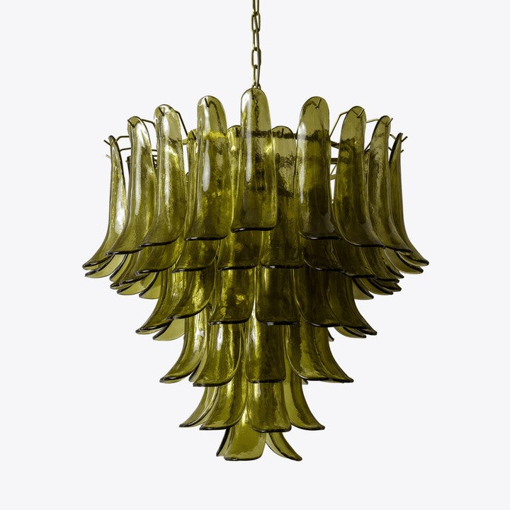 Mid-Century Green Glass Petal Chandelier