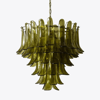 Mid-Century Green Glass Petal Chandelier
