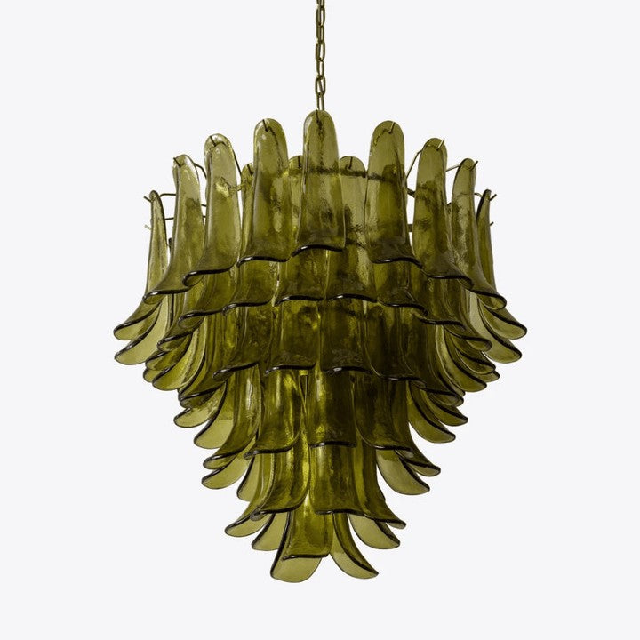 Mid-Century Green Glass Petal Chandelier