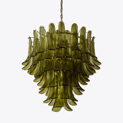 Mid-Century Green Glass Petal Chandelier