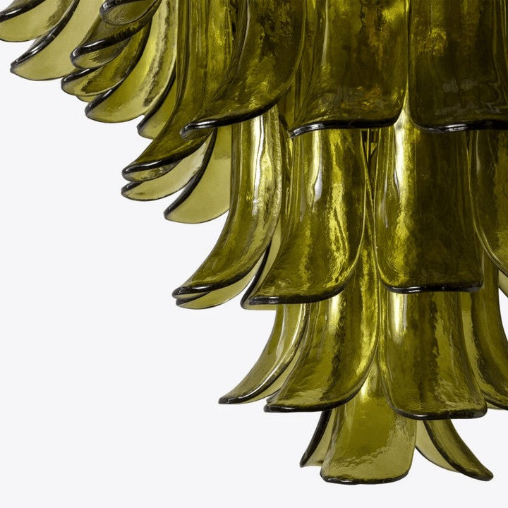 Mid-Century Green Glass Petal Chandelier