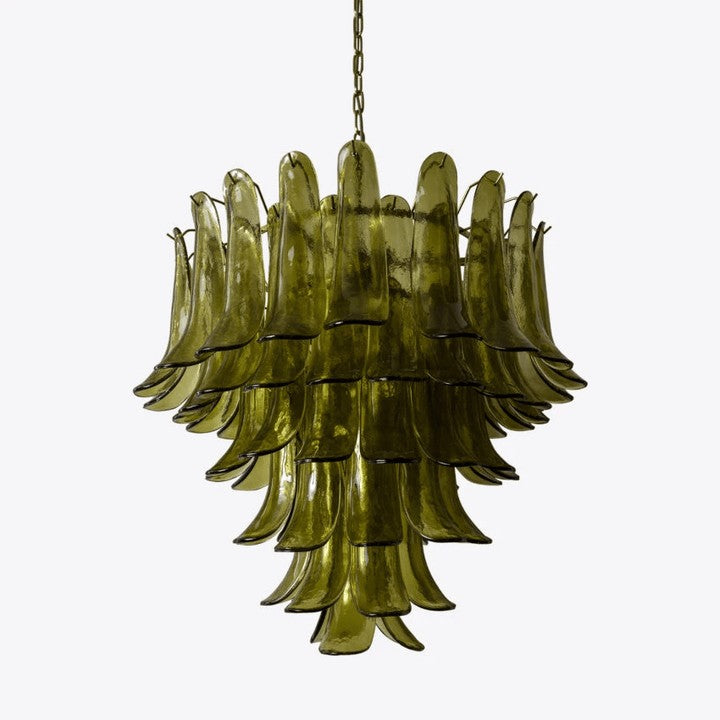 Mid-Century Green Glass Petal Chandelier