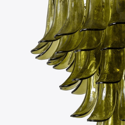 Mid-Century Green Glass Petal Chandelier