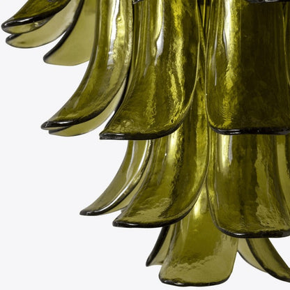Mid-Century Green Glass Petal Chandelier